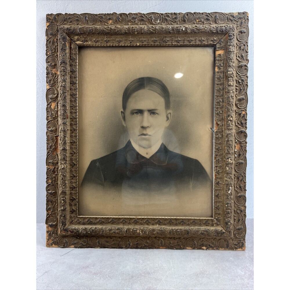 Antique‎ Charcoal Man Wooden Ornate Handmade Frame